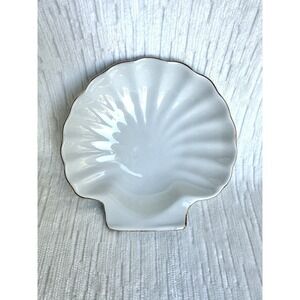 Shell Trinket Dish Cream White with Gold Edge Scalloped Beach